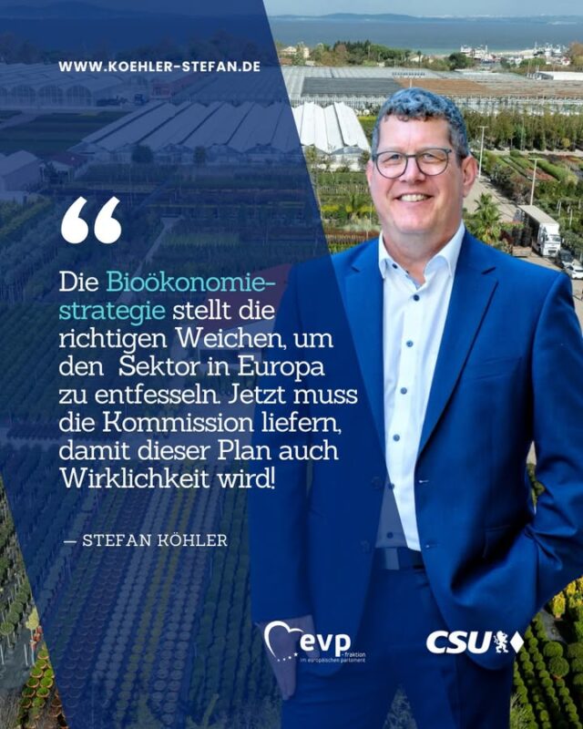 Nach langem Warten hat Umweltkommissarin heute endlich die Bioökonomiestrategie vorgestellt 🏭🌱 Vieles darin liest sich sehr gut.

Es ist richtig, dass die Kommission die Bioökonomie und damit die nachhaltige Nutzung biologischer Ressourcen für Produkte, Materialien und Energie stärker in den Fokus rückt, denn dieser Sektor kann zu einem der Zukunftsträger unserer EU-Wirtschaft werden 🚀

Entscheidend ist: Die Strategie darf kein Wunschzettel bleiben, sondern muss in Maßnahmen und Investitionen übersetzt werden, die Durchschlagskraft besitzen. Es müssen vernünftige Einkommensquellen für Land- und Forstwirtschaft eröffnet werden, und sie müssen fest in den Wertschöpfungsprozess der Bioökonomie integriert werden, über die Rolle als bloße Rohstofflieferanten hinaus 🚜 Eine starke Bioökonomie kann nur gemeinsam mit der Land- und Forstwirtschaft funktionieren 🤝 
.
.
.
#stefankoehler #gescheitepolitik #fuerslandunddieleut #bioökonomie #bioeconomy #strategy #commission #scaleup #science #environment #letsgrow #support