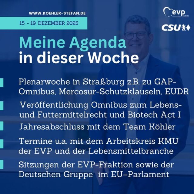 Diese Woche aus Straßburg: 🇪🇺
Plenarberatungen zu GAP-Omnibus, EUDR, Mercosur-Schutzklauseln und dem Biotech Act I. Daneben Gespräche mit dem Arbeitskreis KMU der EVP, der Lebensmittelbranche sowie die turnusmäßigen Sitzungen der EVP-Fraktion und der Deutschen Gruppe.
Bleibt dran!😊
