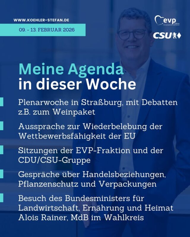 Wieder viel los diese Woche, wünsche euch auch einen guten Start!
Ich freue mich besonders auf den Besuch von Bundesminister Alois Rainer im Wahlkreis 🚜