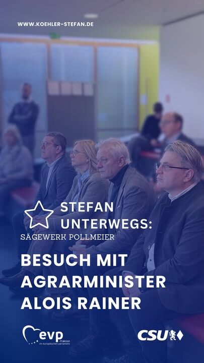 Im Rahmen des Wahlkreisbesuchs von Bundesminister Alois Rainer haben wir das Sägewerk Pollmeier in Aschaffenburg besichtigt. Im Mittelpunkt des Gesprächs standen die Rolle der Holzindustrie in Deutschland und Europa sowie aktuelle Herausforderungen entlang der gesamten Wertschöpfungskette 🌳🌲
.
.
.
�#stefankoehler #fuerslandunddieleut #gescheitepolitik #forstwirtschaft #holzindustrie #nachhaltigkeit #bauwesen #klimaschutz #evp #epp #csu #cducsu #unterfranken #aschaffenburg #europa #euparlament #stefanvorort #stefanunterwegs #holz #regionalewertschöpfung