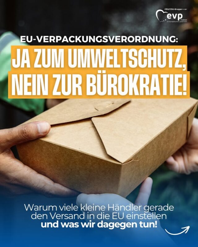 Das Kernziel der EU-Verpackungsverordnung ist sinnvoll: Verpackungen nachhaltiger und weniger gesundheitsschädlich machen.
 
Doch unnötige Bürokratie erdrückt gerade kleine und mittlere Unternehmen beim EU-weiten Versand.
 
Wir fordern deshalb:
1️⃣ Abschaffung des Bevollmächtigten
2️⃣ Eine Registrierung für ganz Europa
3️⃣ Ausnahmen für Kleinstunternehmen
 
Umweltschutz ja, aber mit gesundem Menschenverstand