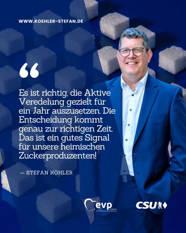 Am letzten Donnerstag haben die EU-Mitgliedsstaaten grünes Licht für eine gezielte Aussetzung der Aktiven Veredelung von Zucker gegeben. Dies betrifft Einfuhren von Rohrzucker, der in der EU zu Weißzucker raffiniert werden soll. Damit haben die EU-Staaten für die Pläne Agrarkommissar Christophe Hansens gestimmt, diese Art der zollfreien Zuckerimporte für ein Jahr auszusetzen 🚫

Ziel ist es, die Marktsituation für die einheimische Zuckerproduktion zu entspannen. Ich begrüße diesen Schritt, denn so sichern wir, dass der heimische Anbau von Zuckerrüben rentabel bleibt. Außerdem schlägt es eine gute Balance, denn die zuckerverarbeitende Industrie kann weiterhin z.B. auf Weißzucker als Rohstoff zurückgreifen 🏭🍬

Außerdem wird die EU-Kommission die Umsetzung dieser Maßnahme und den Zuckermarkt in den nächsten Monaten genau überwachen und gegebenenfalls weitere Schritte unternehmen.

ℹ️ Im Rahmen der Aktiven Veredelung (engl. Inward Processing IP) können EU-Unternehmen der verarbeitenden Zuckerindustrie zollfrei Zucker in die EU importieren, unter der Bedingung, dass er hier verarbeitet und die Produkte dann wieder aus der EU ausgeführt werden.