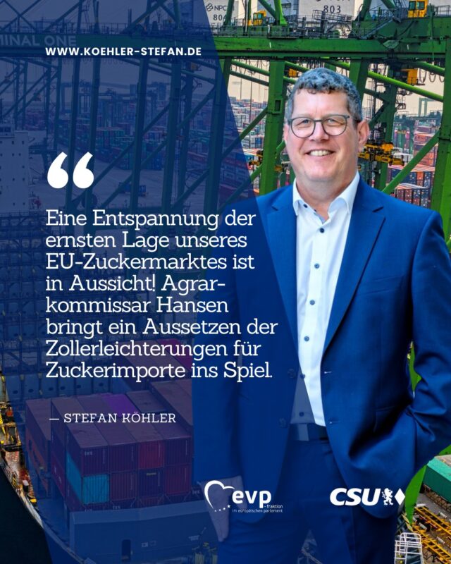 Wichtiges Signal für unseren hiesigen Zuckermarkt🔔
Agrarkommissar Christophe Hansen hat eine Aussetzung zollfreier Zuckerimporte aus Drittstaaten in die EU in Aussicht gestellt❗️ 

Derzeit steht der EU-Zuckermarkt unter Druck. Hohe Ernteerträge bei gleichzeitig sinkender Nachfrage sorgen für sinkende Preise. Zusätzlich kommen im Rahmen der sogenannten aktiven Veredelung (engl. Inward Processing Procedure IPP) zollfreie Mengen Zucker in die EU. Ursprünglich sollten diese in der EU weiterverarbeitet und dann wieder exportiert werden ➡️🌍 Laut Zuckerbranchenverbänden soll sich dieses Instrument jedoch in eine Art Schlupfloch für billige Importe verwandelt haben. Im letzten Jahr sollen so insgesamt mehr als 500.000 Tonnen Zucker in die EU gelangt sein. 

Am 26. Januar hat unser Agrarkommissar nun angekündigt unsere Agrarmärkte eines "Gesundheitschecks" zu unterziehen und zu schauen, wie die jeweilige Situation ist 🕵️‍♂️ Das soll im Dialog mit den jeweiligen Interessengruppen geschehen. Den ersten Schritt soll dabei sein Vorschlag machen, die aktive Veredelung eine Zeit lang auszusetzen, um den EU-Zuckermarkt zu entspannen. 
.
.
.
#stefankoehler #gescheitepolitik #fuerslandunddieleut #eu #agrarkommissar #christophehansen #zucker #zuckerimporte #aktiveveredelung #erzeuger #zuckermarkt #esgehtumdieruebe