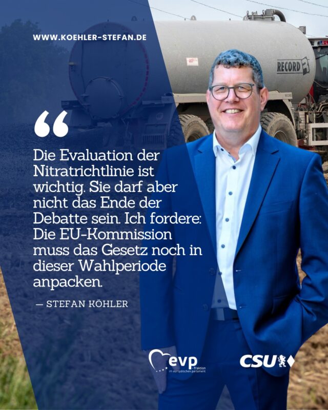 Die Europäische Kommission hat heute die erste umfassende Evaluation der EU-Nitratrichtlinie veröffentlicht 📝 Das Gesetz ist seit mehr als 30 Jahren in Kraft, und das ohne grundlegende Überarbeitung. Das ist zu lang! Denn in der Praxis stellen die Regelungen uns Landwirte vor große Herausforderungen. Im nächsten Schritt sollte die EU-Kommission die Richtlinie überarbeiten. Das muss noch in dieser Wahlperiode geschehen❗