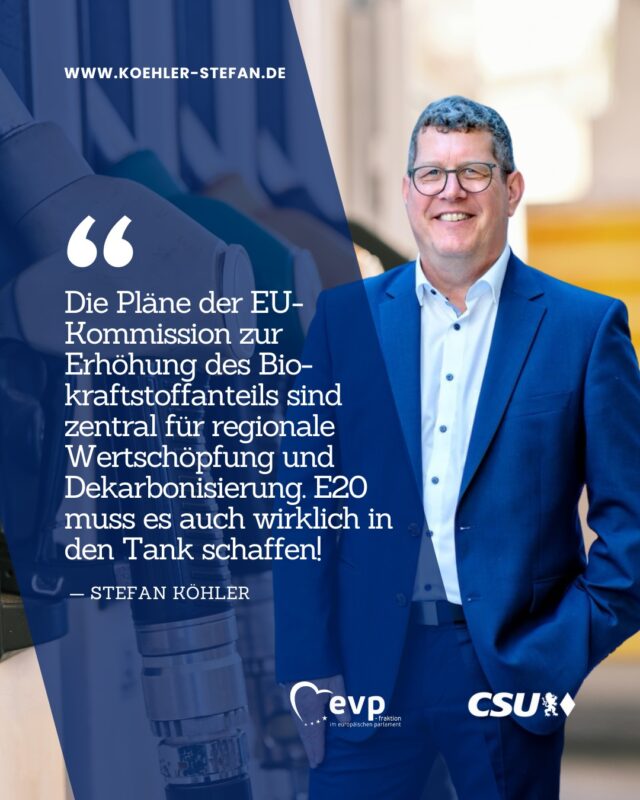 Die EU-Kommission hat den Aktionsplan #AccelerateEU vorgestellt. Biokraftstoffe nehmen darin eine zentrale Rolle ein 🛢️🌱

Höhere Biokraftstoffbeimischungen bieten für die Landwirtschaft wichtige Chancen durch regionale Wertschöpfung. Dazu kommen diversifizierte Einkommenströme für Landwirte 🏭

Jetzt brauchen wir eine Anpassung der EU-Kraftstoffqualitätsrichtlinie, damit E20 den Weg in den Tank schafft ⛽️ So bringen wir die Dekarbonisierung des Transportsektors weiter voran❗
.
.
.
#stefankoehler #fuerslandunddieleut #gescheitepolitik